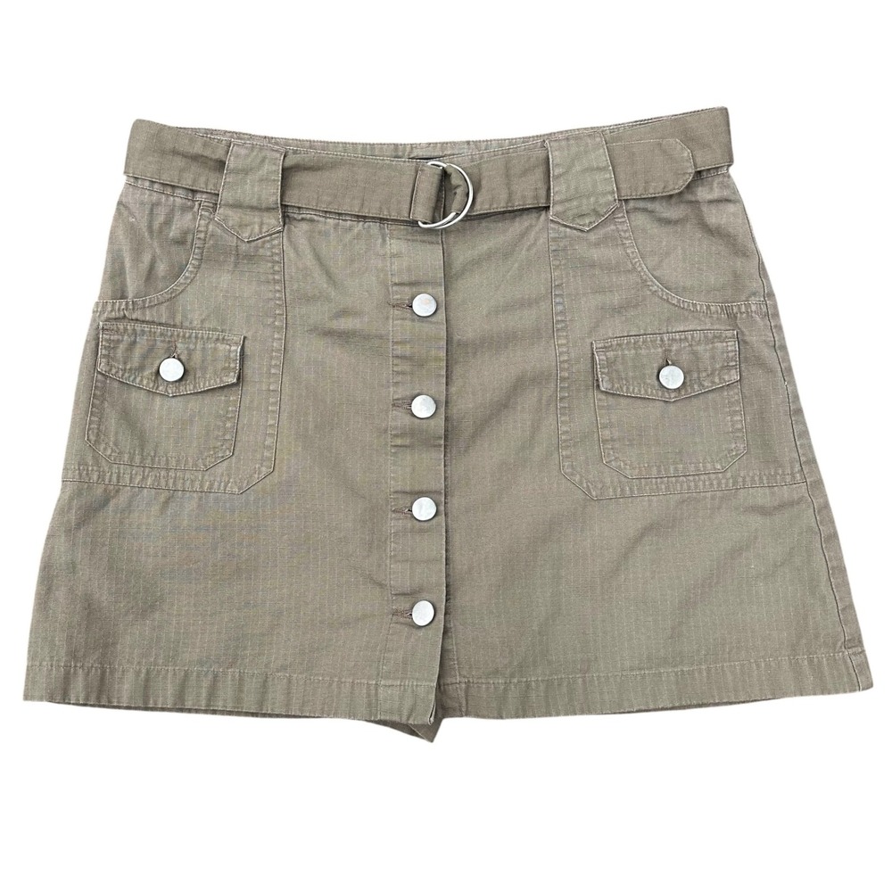 Vintage Herman Geist Cargo Skort Olive Khaki Ripstop Cotton Mini Belted Size 10